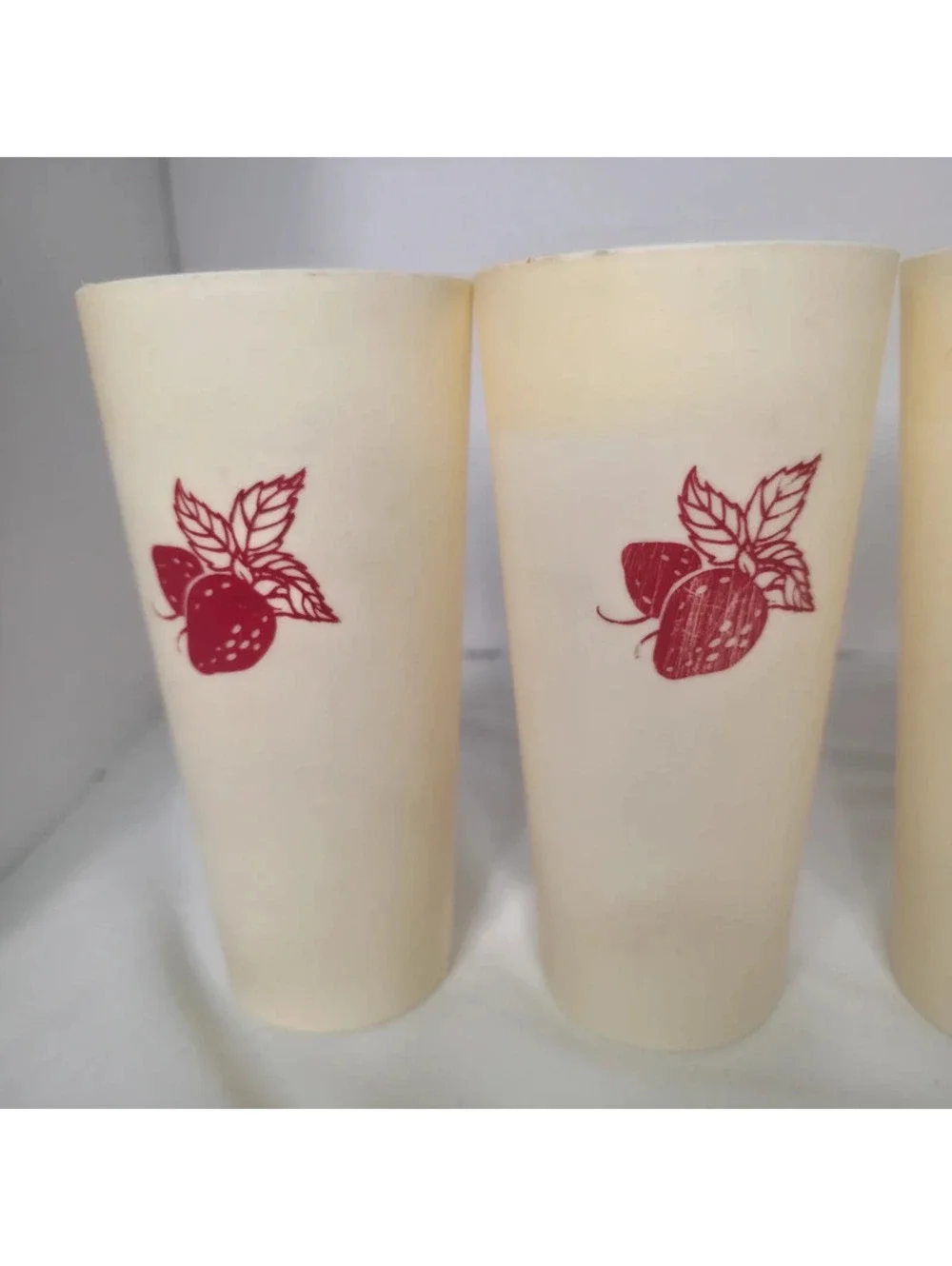 Vintage Strawberry Plastic Tumblers Set of 6 Retro 1970s Cream Red Cups